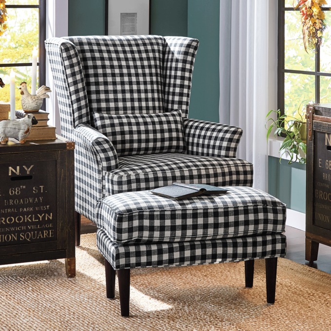 Plaid Chair with Ottoman, , large