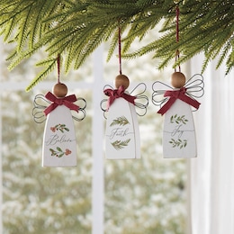 Set of 3 Wood Angel Ornaments, , large