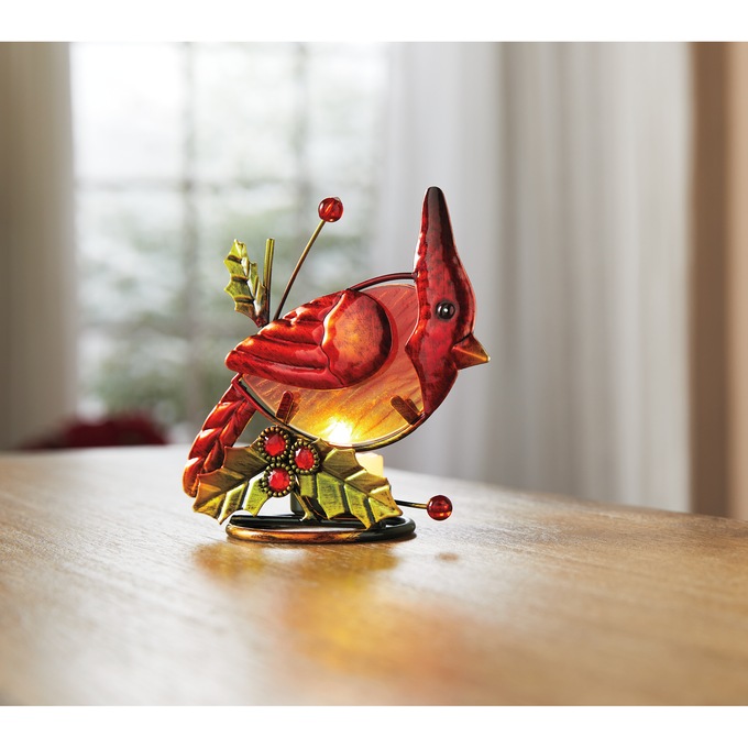 Lit Cardinal Candleholder, , large