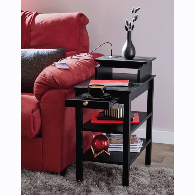 Ophelia Powered Tiered End Table, Black, large