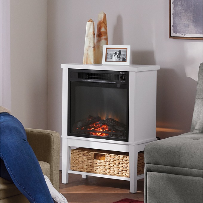Compact Storage Fireplace With Basket, , large