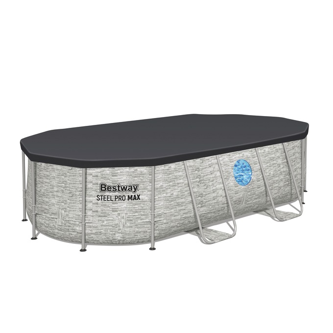 Bestway Power Steel Swim Vista Series 14' Above Ground Outdoor Swimming Pool Set with Filter Pump, Ladder, and Pool Cover, , large