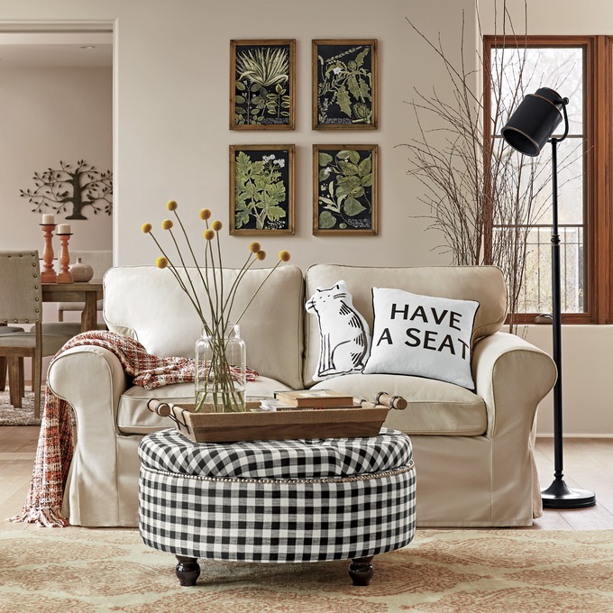 Black Check Storage Ottoman