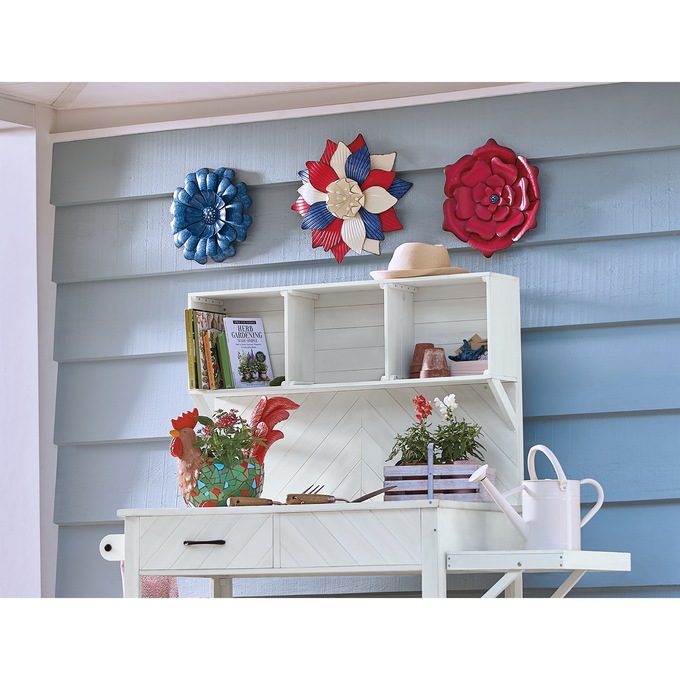 Set of 3 Metal Americana Flowers, , large