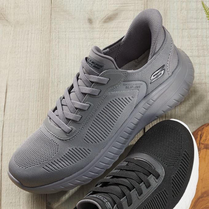 BOBS Men's Slip-Ins Bobs Sport Squad Shoe by Skechers, Dark Gray, large