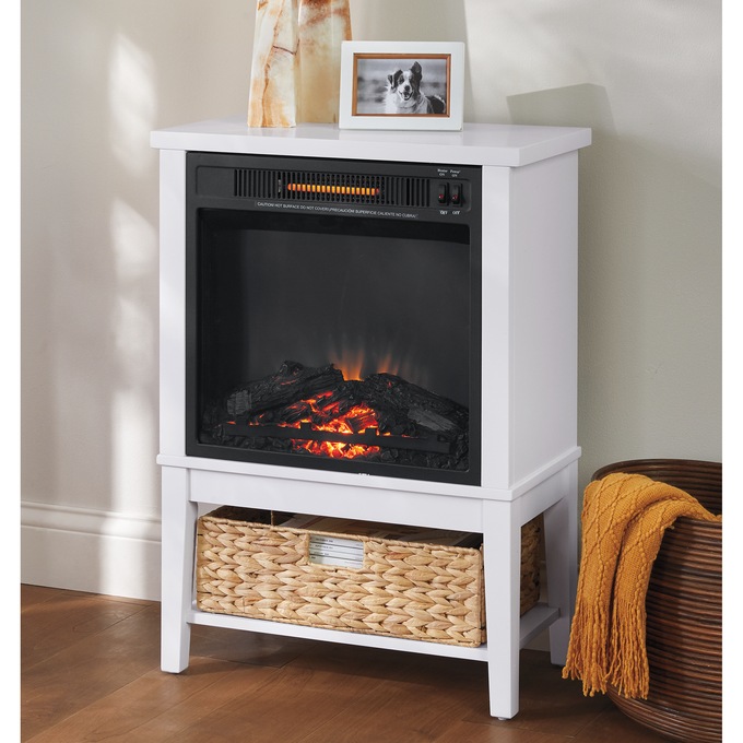 Compact Storage Fireplace With Basket, , large