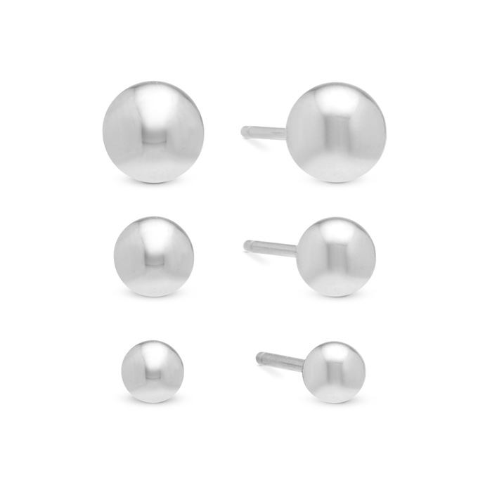 3-Pair Gold Post Earring Set, White Gold, large