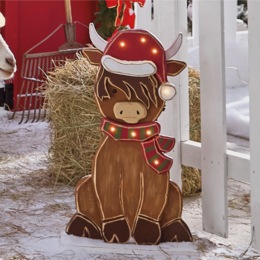 Chunky Wood Christmas Highland Cow, , large