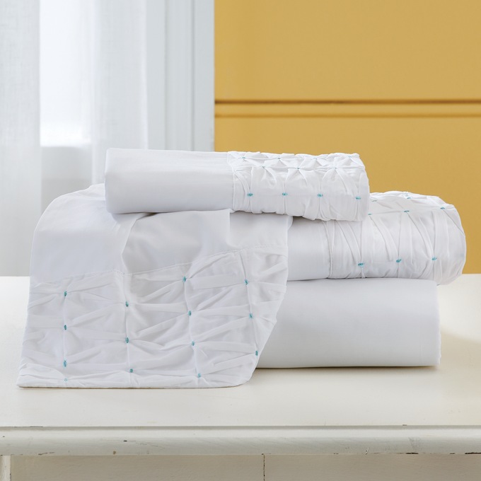 Pintucked Cotton Sheet Set, , large
