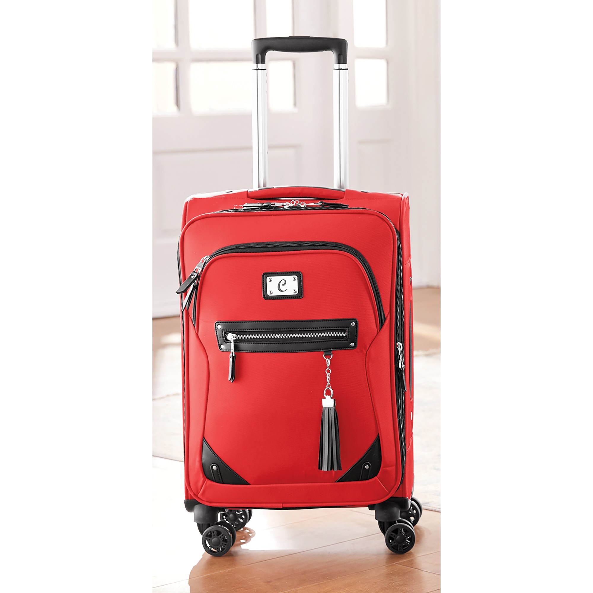 Soft-Sided Rolling Carry-On with Wheels and Telescoping Handle, Red, large