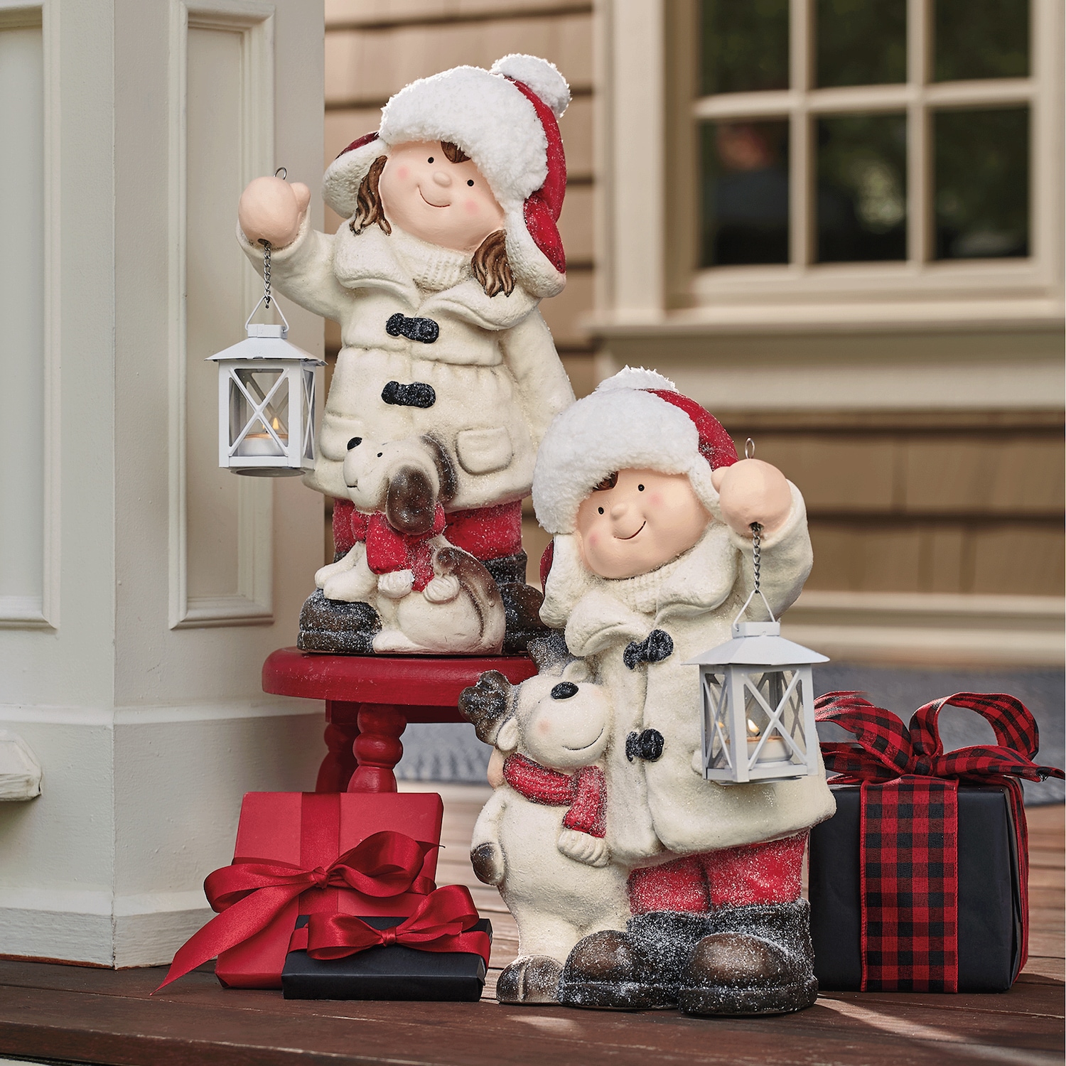 Set of 2 Holiday Boy and Girl with Lantern Figurine | Country Door