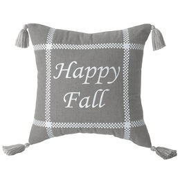Gray Plaid Happy Fall Accent Pillow, , large