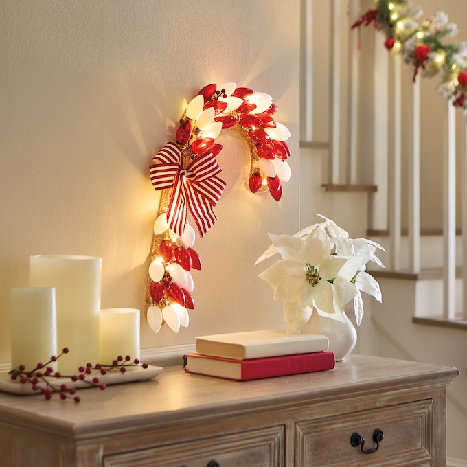 Vintage Twinkling Candy Cane Wreath, , large