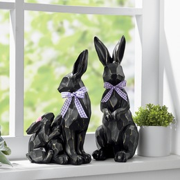 Set of 2 Black Carved Bunnies, , large