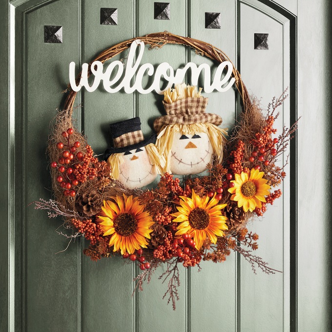 Welcome Scarecrow Wreath, , large