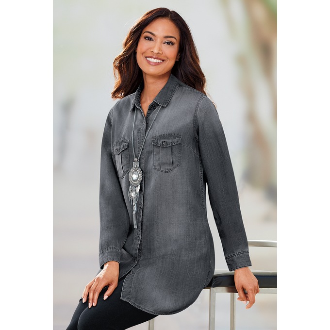Denim button up deals tunic