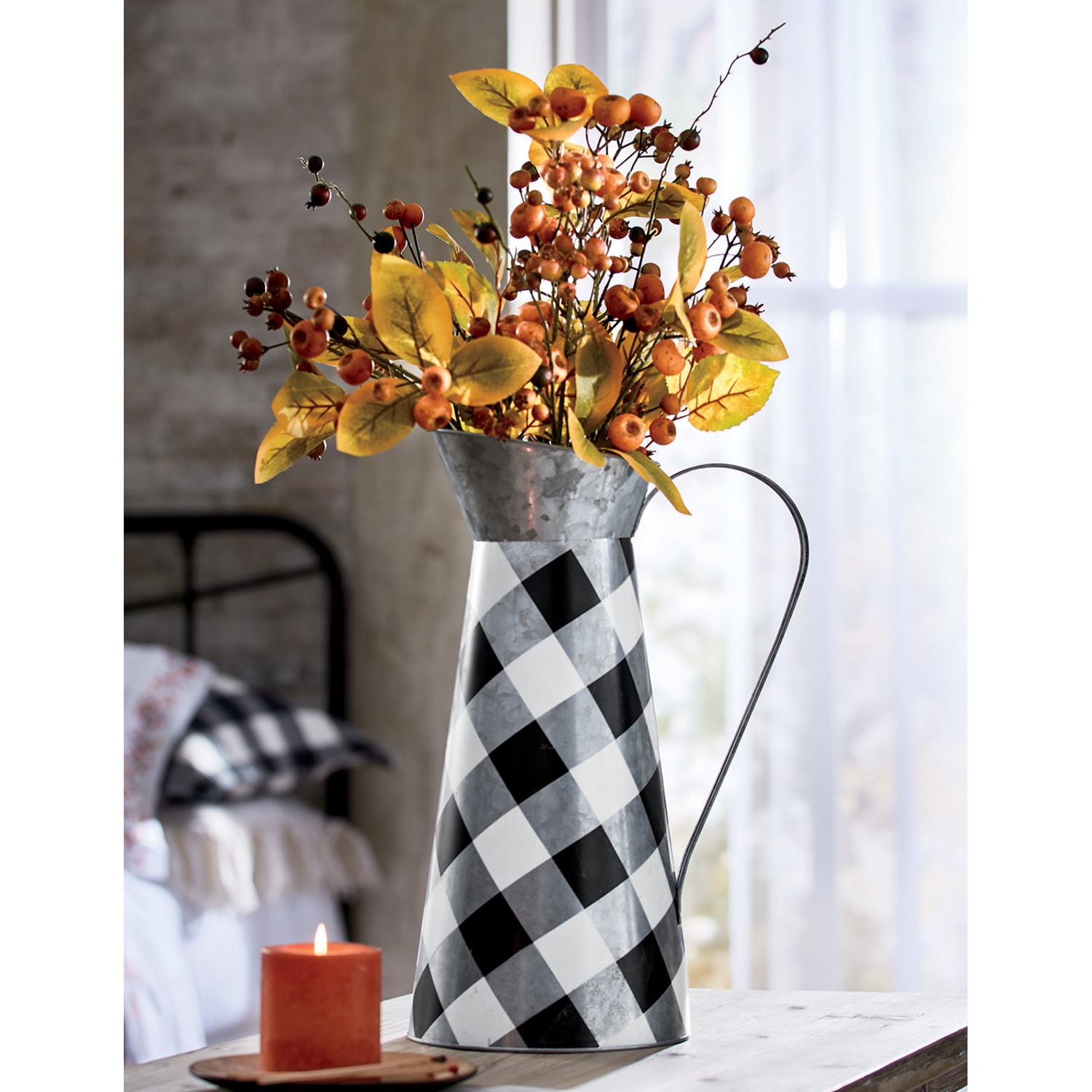 Buffalo Plaid Pitcher With Berries Country Door