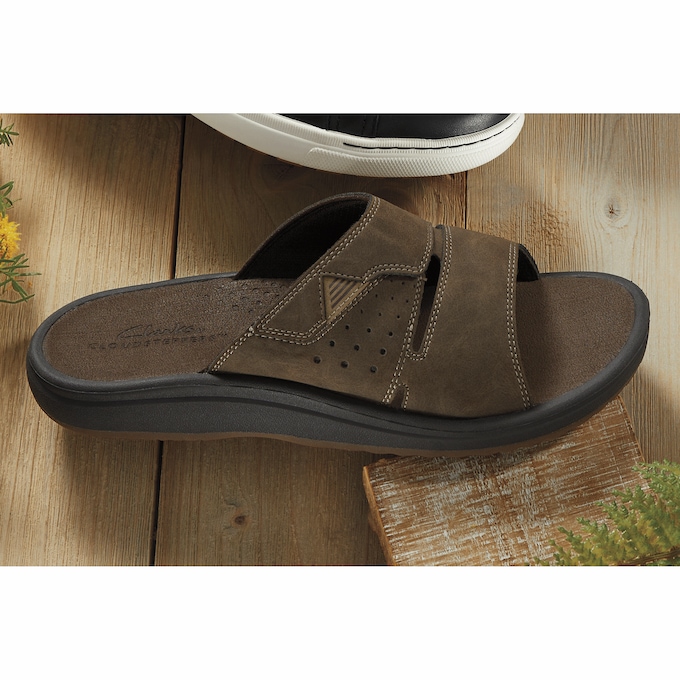 Clarks Leather Breeze Slide with Adjustable Fit and Contoured Footbed, , large
