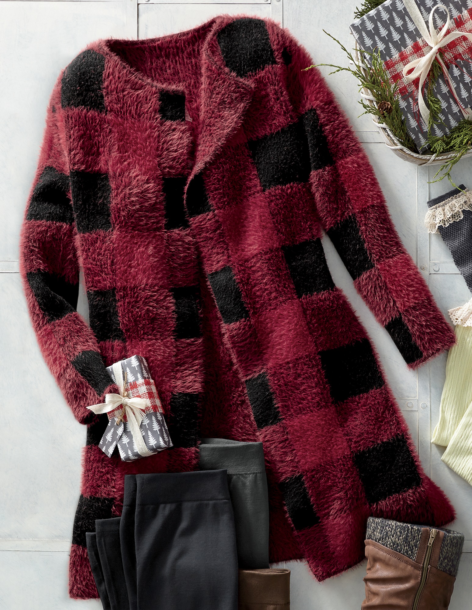 buffalo plaid duster cardigan