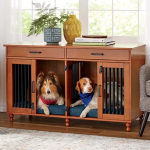 Barn Door Double Pet Kennel with Storage, , large