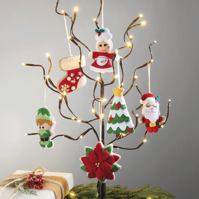 Set of 6 Fabric Christmas Ornaments, , large