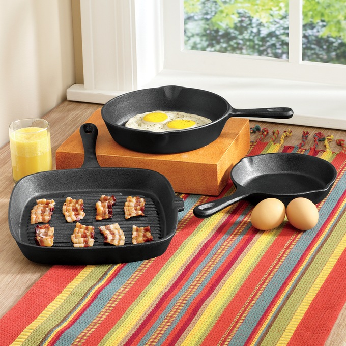 Pre-Seasoned Cast Iron Skillet and Grill Pan Set