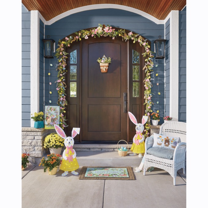 Lit Easter Floral and Burlap Hanging Basket, , large