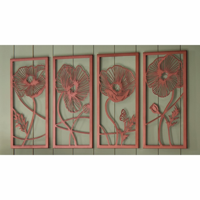 4-Piece Metal Floral Art, , large