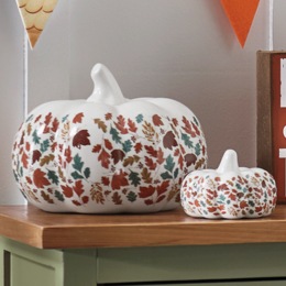 Set of 2 Colorful Leaf Ceramic Pumpkin, , large