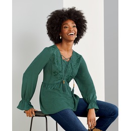 Ginger Spice Peasant Top, Green, large