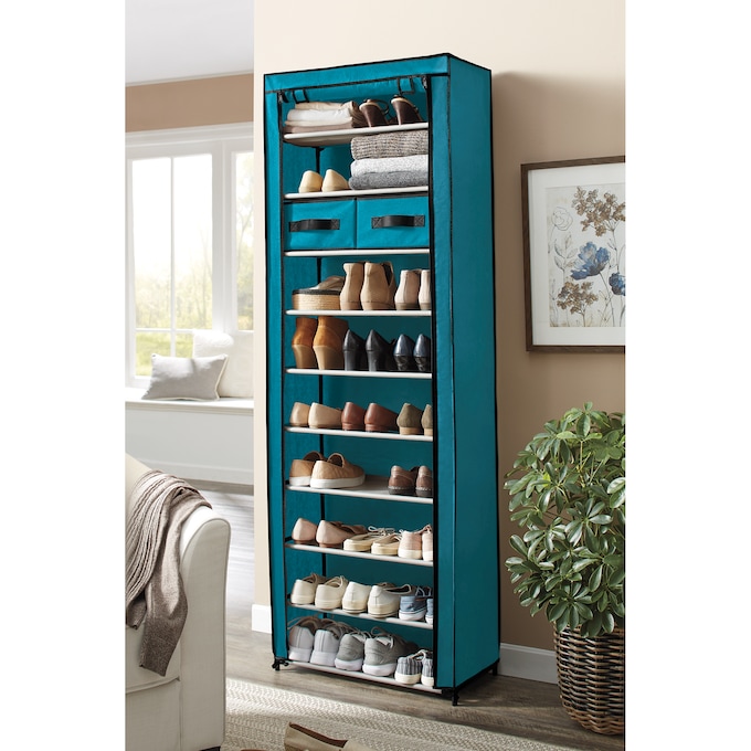 10-Layer Shoe Rack, Teal, large