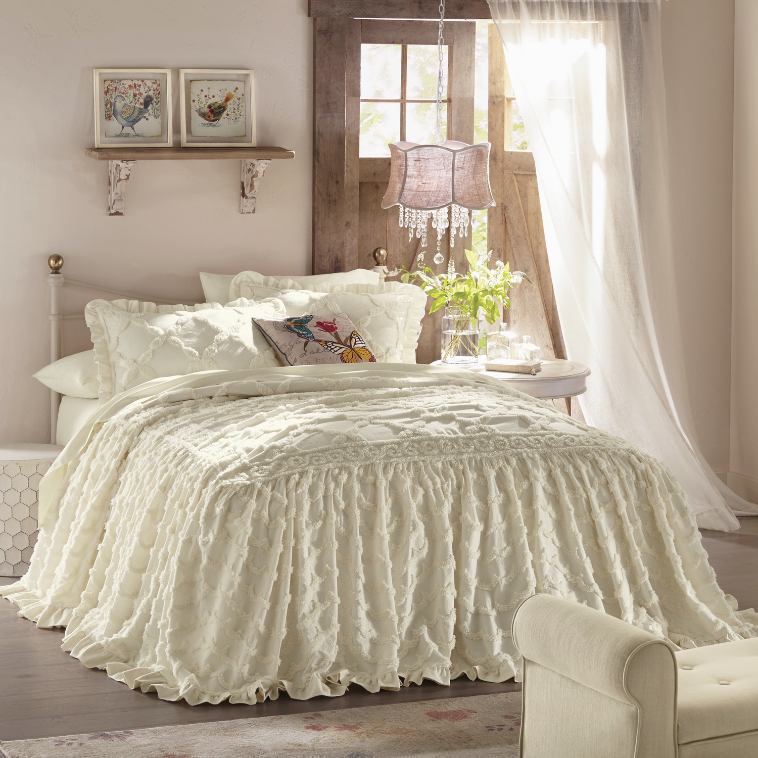 Angelica ruffle chenille bedspread and sham outlet