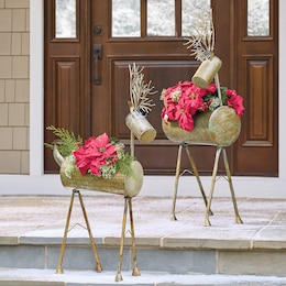 Set of 2 Galvanized Deer Planters, , large