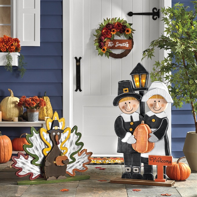 Chunky Wood Lit Thanksgiving Turkey, , large
