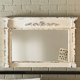 34" Antique-Style Distressed White Mantle Wall Mirror, , large