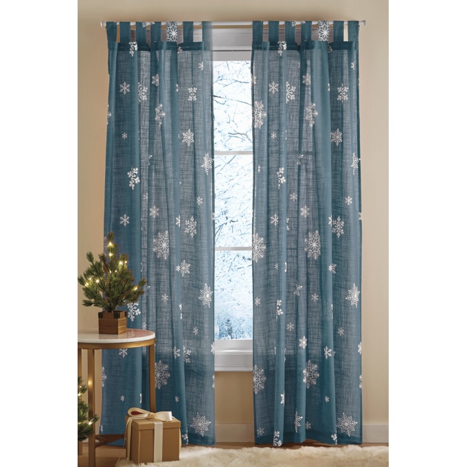 Scattered Snowflake Tab Top Single Panel, Blue White, large
