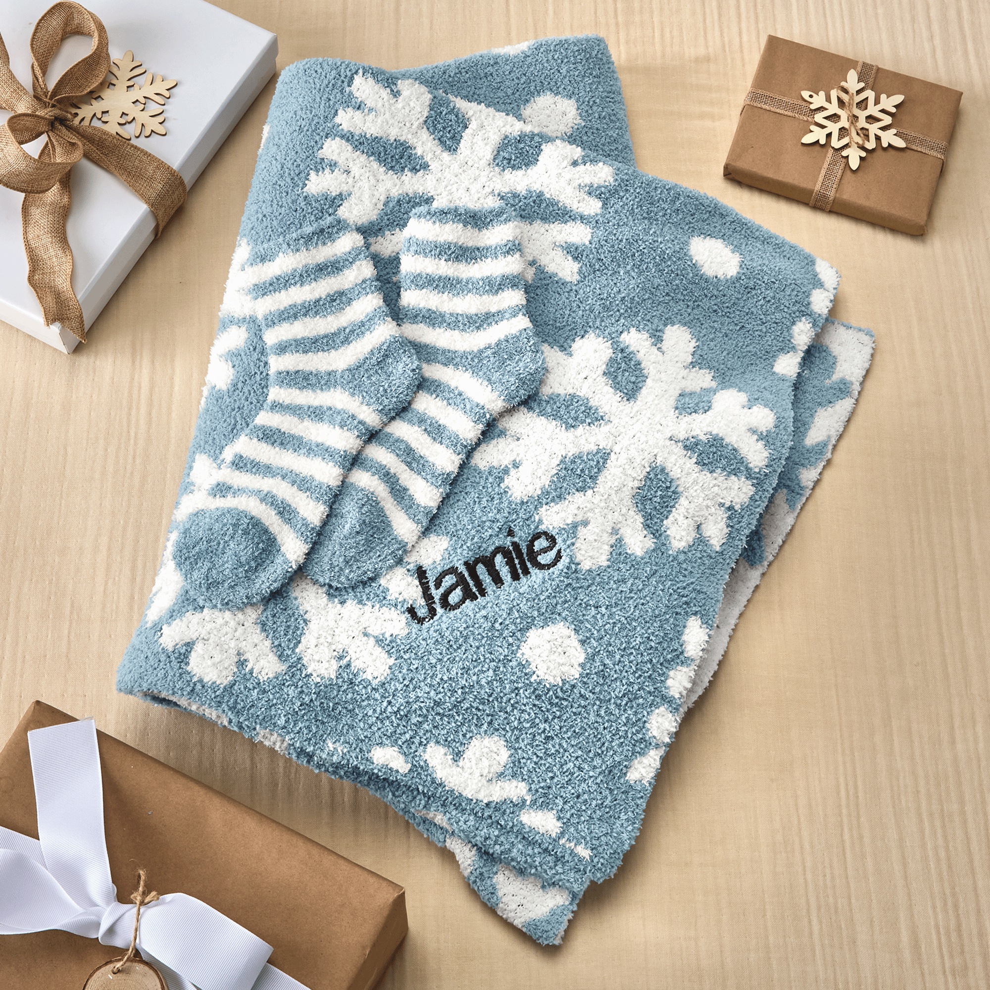 Holiday Knit Throw and Sock Set, , large