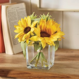 Faux Sunflower Arrangement in Glass Vase, , large