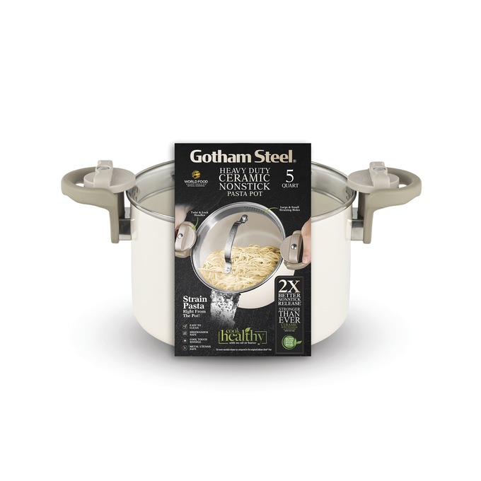 Gotham Steel 5-Quart Pasta Pot, Cream, large
