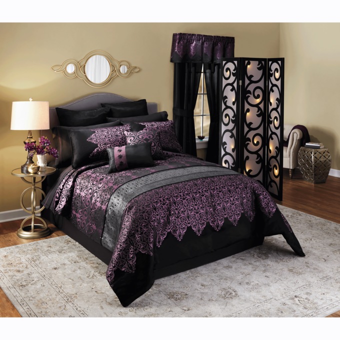 Kismet 10-Piece Luxury Woven Jacquard Comforter and Sheet Set, Purple, large