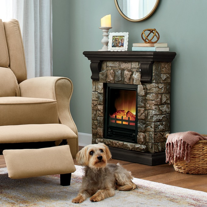 Faux-Stone Electric Fireplace, Rustic, , large