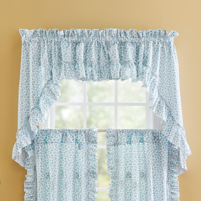 Mayfair Romantic Priscilla Ruffled Semi-Sheer Insert Valance, Sky Blue Ditsy, large