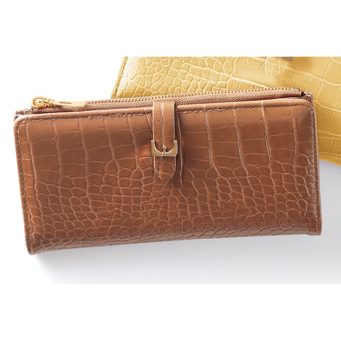 Women's Faux-Croco Wallet, Brown, large
