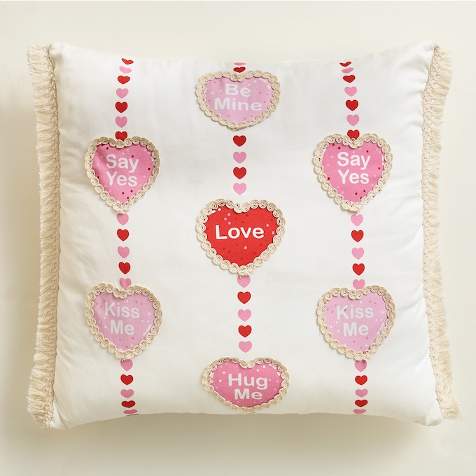 Embroidered Conversation Heart Pillow, , large