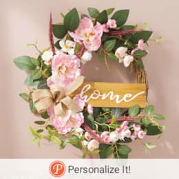 Pink Peony Semi-wreath with Home Sign, , large