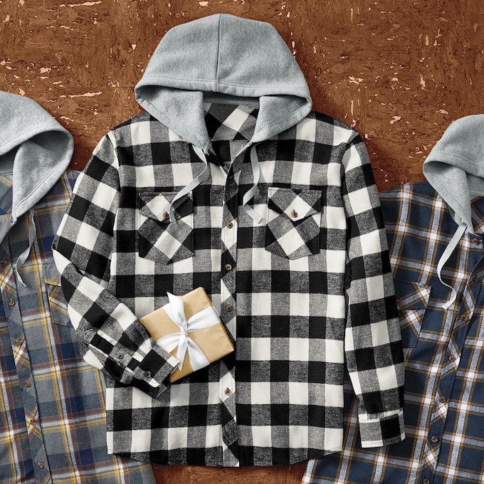 Men's Cotton Flannel with Fleece Hoodie, , large