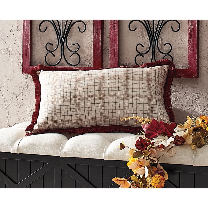 Spice Plaid With Fringe Decorative Pillow, , large