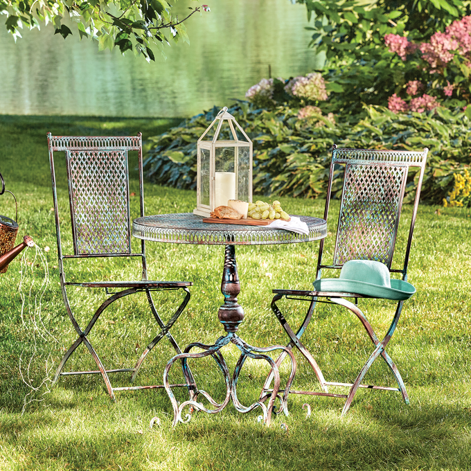 Clare Scroll Garden Table and Folding Chairs, , large