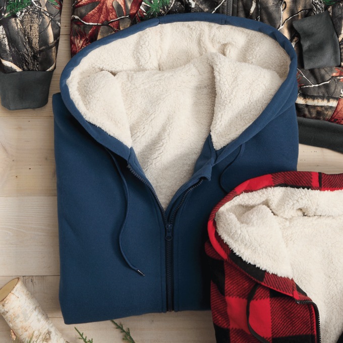 Men&rsquo;s Sherpa-Lined Fleece Hoodie with Front Zipper and Pockets, , large
