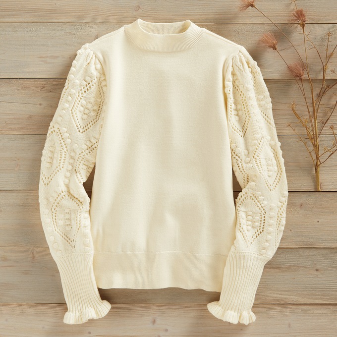 Nora Textured Sleeve Sweater, , large